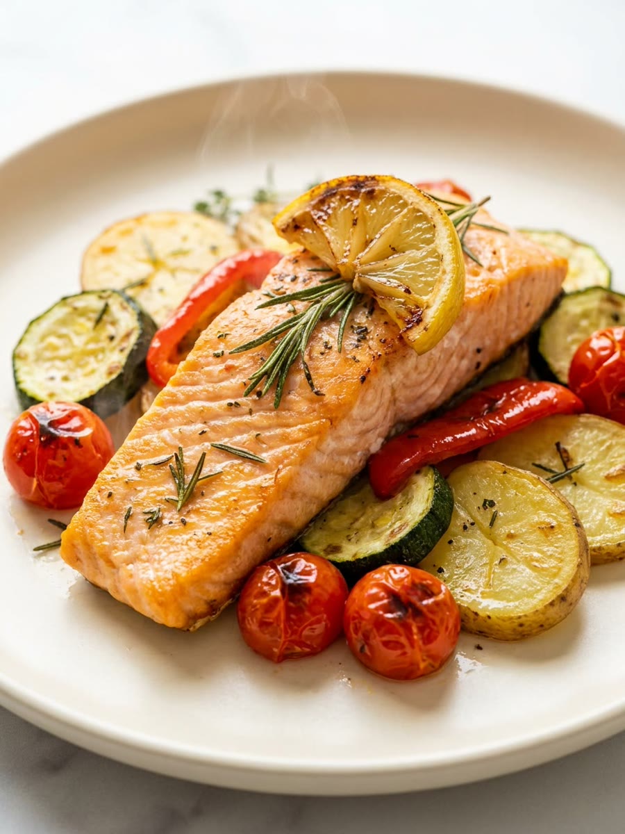 Salmone al forno con verdure